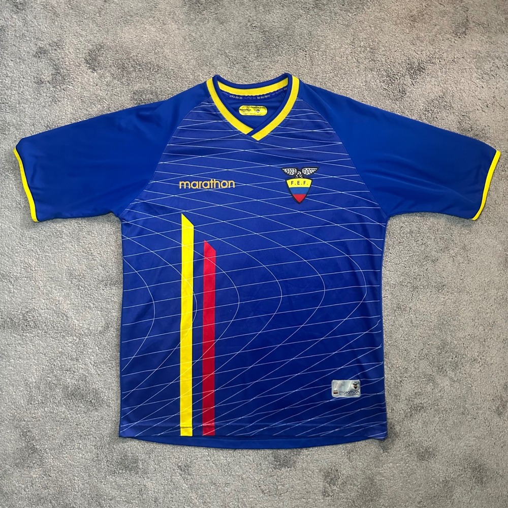 Marathon Ecuador Soccer Jersey Men XL Blue F.E.F. National Team Graphic Shirt